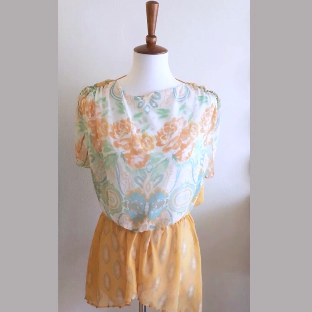 Free People Sheer Floral Peplum Top Small